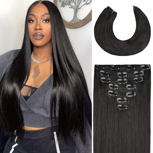 Clip in Hair Extensions Real Human Hair 18 Inch 110g 7pcs Invisible Seamless Real Hair Clip In Hairpiece, Double Layer Woven Real Hair, Specially Designed for Women, 1B Natural Black