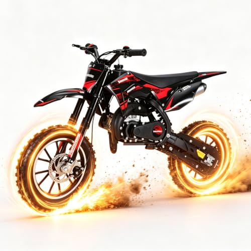 Image of 2026 New 50cc Dirt Bike for Kids 2-Stroke, Toddler Gas Powered Mini Bike with Front Rear Disc Brakes, Speeds up to 40KM /H, Gas Motorcycle for Children, Ideal Gifts for Boys Girls, Blue (Red)