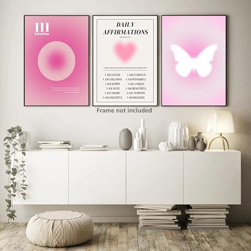 Pink Gradient Aura Angel Numbers Posters Sets For Room Aesthetic Spiritual Affirmation Canvas Wall Art Positive Energy Painting Y2K Butterfly Pictures Trendy Wall Decor For Bedroom 16X24In Unframed #TOP1