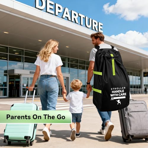 Image of Large Stroller Bag for Airplane: 47 inchH x 24 inchW x 15 inchD Travel Stroller Cover | Stroller Travel Bag with Shoulder Handle, Baby Air Travel Essentials Fit Most Large Double Jogging Stroller Chicco Graco
