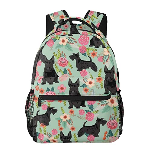 AMRANDOM Black Scottie Dog Backpack Travel Laptop Backpack Durable Water Resistant College Backpack Laptop Bag for Women Men