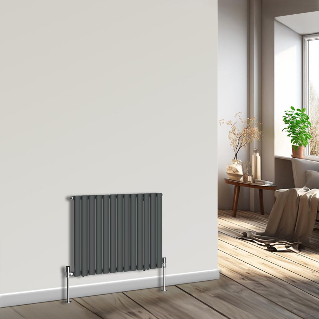 Nrg Anthracite Horizontal Oval Column Radiator 600X767mm Single Panel Designer Bathroom Central Heating