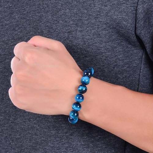 6/8/10/12mm Natural Blue Tiger Eye Bracelet Stress Relief Elastic Gemstone Natural Stone Beads Bracelet for Men Women Stretch Unisex3