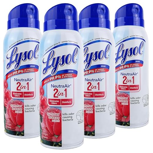 Lysol Disinfectant Spray Spray Neutra Air, 4 Pack, Summer Breeze Scent, 2 in 1 Air Freshener Spray Eliminates Odors and Disinfects, for Hard Surfaces in Kitchen and Bathroom, 10 oz. Each
