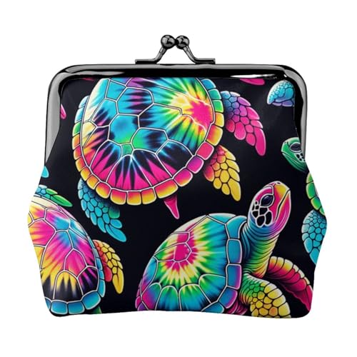 Pu Leather Buckle Coin Purse Tropical-Hawaiian-Tie-Dye-Turtles Girls Kiss-Lock Change Purse Wallets