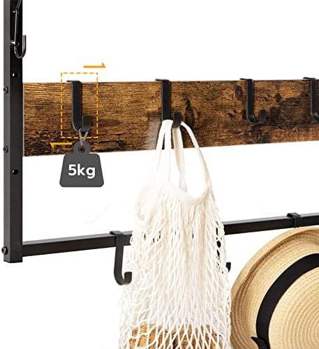 HOOBRO Coat Rack Wall Mounted, Coat Hook, Floating Coat Rack with Shelf, Hanging Rail with 7 Removable Hooks, for Hallway, Living room, Bedroom, Bathroom, Industrial Style, Rustic Brown EBF14YM01