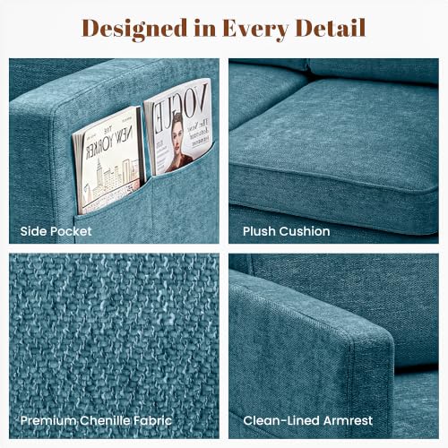 Image of 56 inch Chenille Loveseat Sofa, Mid Century Modern 2 Seater Love Seat Couch