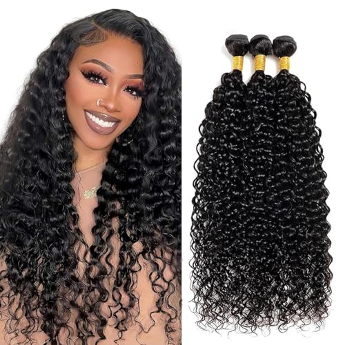 Natural Black Bundles Human Hair Curly Wave 28 30 32 Inch Color #1B 50g/ Bundle 150g Total Double Weft Unprocessed Virgin Hair