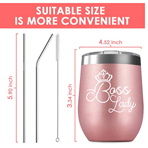 Deitybless Boss Lady- Best Christmas Birthday Gifts for Women Boss Mom Unique Long Distance Friendship Gifts for Her - 12oz Insulated Wine Tumbler with Lid and Straw
