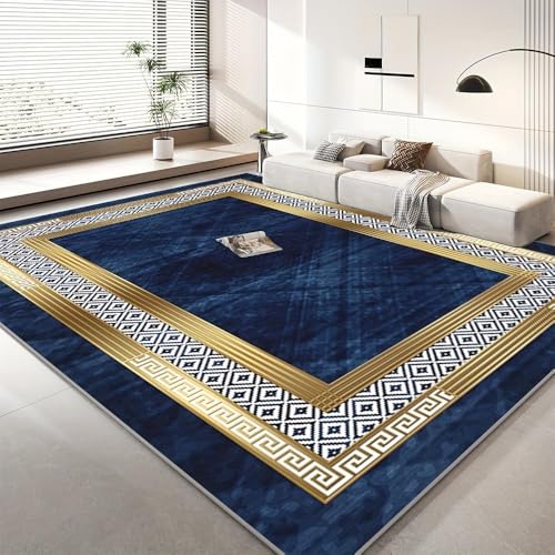 Tapete decorativo geométrico 275x183 cm azul dorado miniatura 3