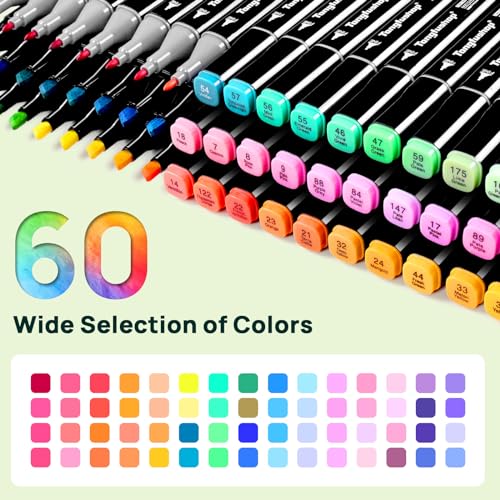 Image of Tongfushop 60 Alcohol Pens Set, 2 Secs Quick Dry Alcohol Markers Set, Double-Sided Marker Pen Felt Pens with Anti-Seaside Spacer Holder for Painting, Drawing, Design, Manga