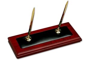 Dacasso A8004 Wood & Leather Double Pen Stand for Desk