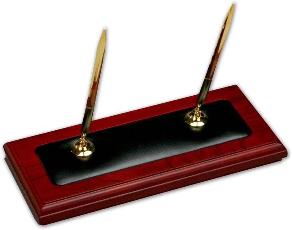 Dacasso A8004 Wood & Leather Double Pen Stand Desk Set, Rosewood 9.25 x 4.25 x 9.00