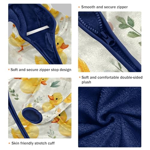 Cute Yellow Ducks Pattern Toddler Fleece Jacket Girl Boys Hooded Fleece Jacket Coat Warm Outwear Zip-up 3-10T3