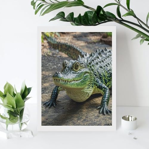 Kits de pinturas de diamantes DIY con diseño de cocodrilo verde y cuentas redondas 4