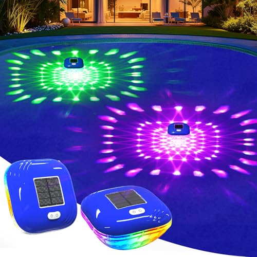 FirstE Floating Pool Lights, RGB Color Changing Solar Pool Light with 9 Lighting Modes, IP...
