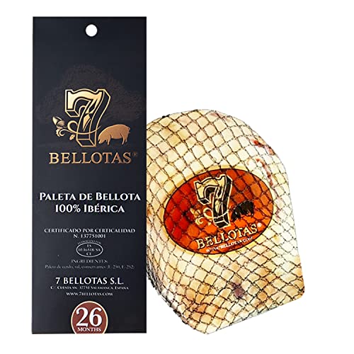 7 BELLOTAS Paleta de bellota 100% Ibérica | Paleta de Jamón Ibérico puro Pata Negra Español con 26 Meses de Curación Natural