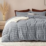 Bedsure Fluffy Comforter Set Queen - Ultra Soft Faux Fur Comforter, Grey, Winter Warm Fuzzy Bedding Set, Luxury Plush Bed Set 3pcs (1 Shaggy Comforter + 2 Pillowcases)