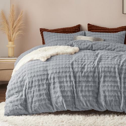 Image of Bedsure Fluffy Comforter Set Twin - Ultra Soft Faux Fur Comforter, Grey Comforter Set Twin Size, Winter Warm Fuzzy Bedding Set, Luxury Plush Bed Set 2pcs (1 Shaggy Comforter + 1 Pillowcase)