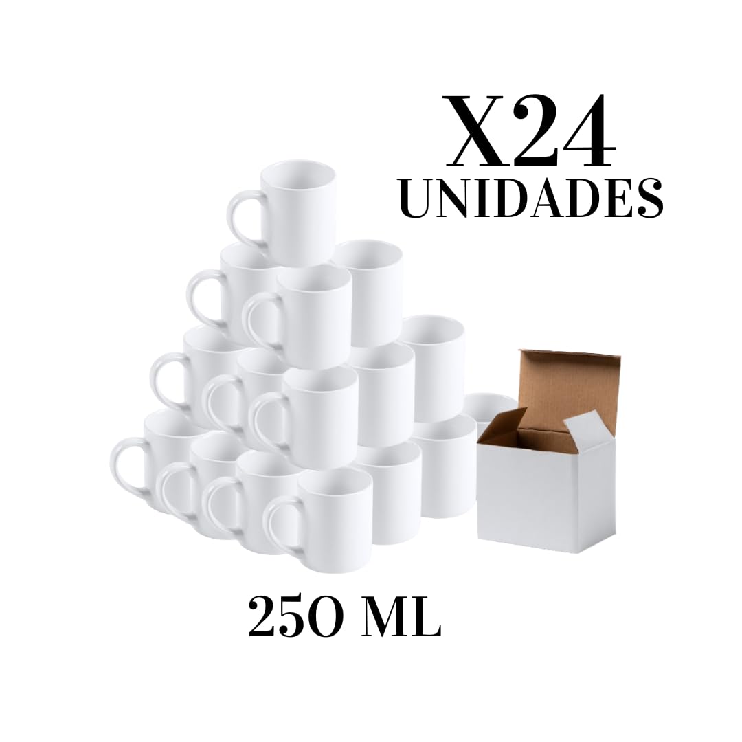 Genérico Tazas de Cerámica Blancas 250 ml, Recubiertas de Polímero para Sublimación, Juego de 24, con Cajas