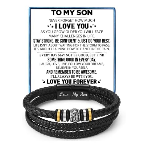 YYQX Mens Leather Bracelet Multi-Layer Braided Leather Bracelet Inspirational Bangle Wristband Christmas Valentine's Day Birthday Gifts for Boyfriend Husband Dad Brother Son Grandson (To My Son, 8.5inch) Cover