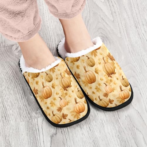Halloween Yellow Retro Pumpkin Slippers For Women Men Soft Memory Foam Non-Slip Hallowmas Winter Indoor House Shoes Travel Slipper4