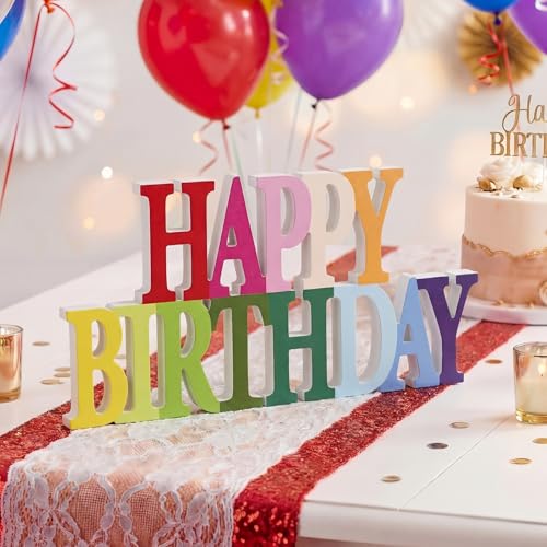 Novabright Happy Birthday Sign Centerpieces for Table Birthday Party Decorations for Women Bday Birthdays Themed Celebration Party Supplies(Rainbow Glitter)