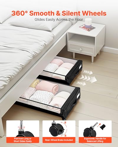 Image of VEVOR Under Bed Storage with Wheels, 30.3 x 18.5 x 6.8 inch, Underbed Containers with Clear Lid, Underbed Shoe Organizer, Rolling Under the Bed Storage Bins for Clothes Shoes Blankets Bedroom, 2 Pack