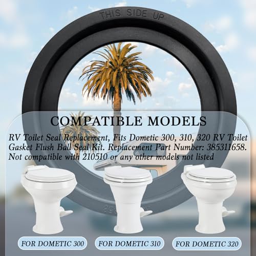 Image of 2 Pack RV Toilet Seal, RV Toilet Seal Replacement for Dometic 300 /310 /320 Toilet, Rubber RV Toilet Seal Ring Kit Replacement for 385311658, Solve The Leakage Problem