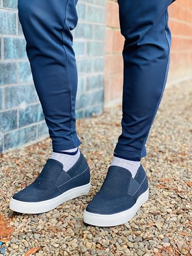 Image of CALTO Men's Invisible Height Increasing Elevator Shoes - Navy Blue Leather Slip-on Lightweight Casual Loafers - 3 Inches Taller - G63892 - Size 9 D(M) US