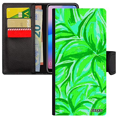 Coque pour Redmi Note 8 Pro avec rabat fleurs et étui pochette portable vert