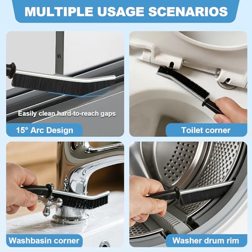 Image of 11Pcs V-Shaped Grout Cleaning Brush Set, with Stiff Bristles Crevice Cleaning Brush and Steel Scraper, Deep Cleaning Supplies for Cleaning Bathrooms, Kitchens, Tiles and Windows