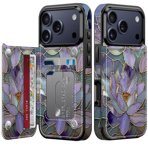 Étui portefeuille iPhone 17 Pro FUNMIKO lotus en cuir avec porte-cartes intégré