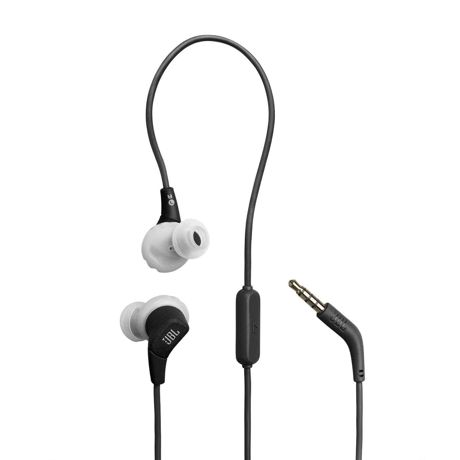 JBL Endurance Run 3 Wired Sport Headphones with FlipHook & TwistLock Technology, IP65 Dustproof & Water-Resistant, JBL Pure Bass Sound, In-Line Microphone & Remote, Black/Grey