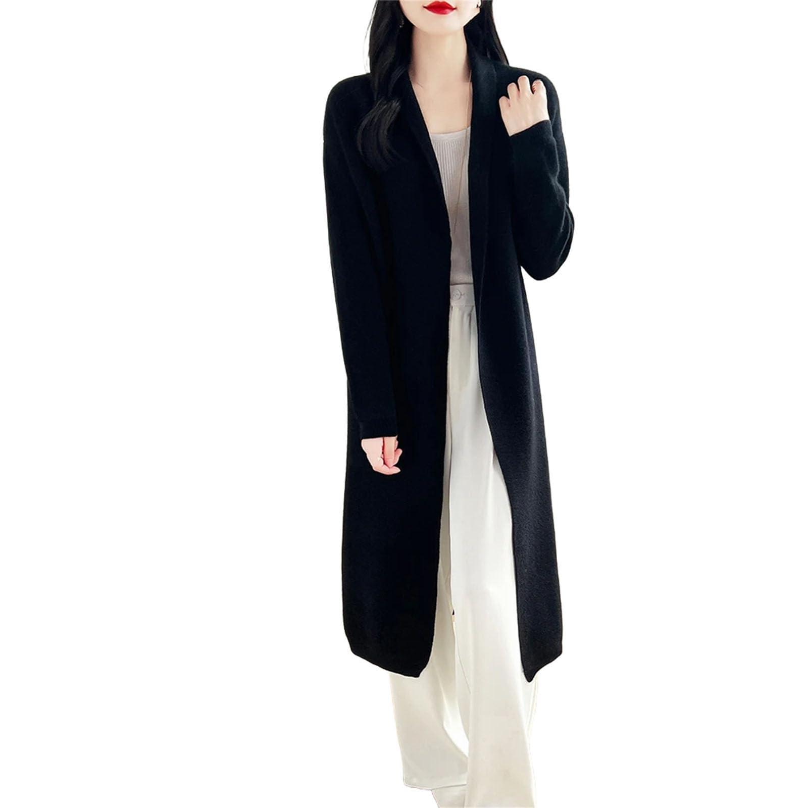 Women Long Cashmere Cardigan Spring Winter Office Lady Loose Coat 100 Percent Merino Wool Knitwear Coats