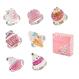 SkyWiseWin Little Girls Rings Adjustable - Children Cute Crown, Pizza, Ice Cream, Pizza Ring - Kid's Jewelry Set of 7 (Set of 7)