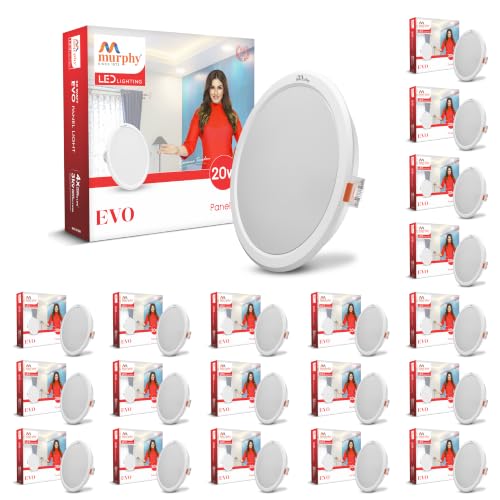 Image of Murphy EVO 20W Round LED Panel Light | 3000K Warm White| Recessed Ceiling Light | 2000 Lumens | 210mm Cutout | 4kV Surge Protection | BIS Approved |2-Year Warranty | Pack of 20