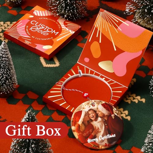 Image of Personalized Photo Christmas Ornaments 2023 - Custom Picture & Text or Logo Ceramic Ornaments for Christmas Tree Decor, Xmas Gift for Kids, Mom, Dad, Friends, Loves, Employees, Customers