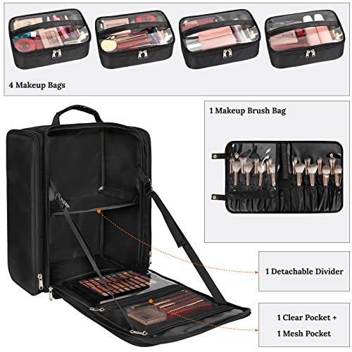 Makeup Backpack, Extra Large Professional Makeup Case, Travel Makeup Train Case Makeup Bag Cosmetic Case Storage Organizer For Make Up Artist, With 4 Removable Cosmetic Bags & 1 Makeup Brushes Holder #TOP1