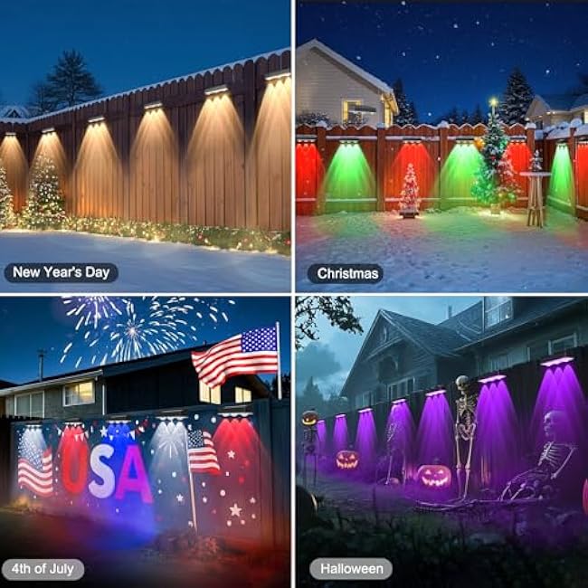 INDARUN Outdoor Fence Solar Lights Waterproof with 3 Bright Lens LEDs & 12 Modes, Outdoor Solar Lights for Yard, Solar Step Deck Garden Lights, for Patio Porch Backyard Decor