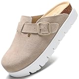 VLUUKUPFASIN Genuine Suede Clogs for Women Platform Shoes，Leather Comfort Potato Shoes Chunky with Arch Support, Casual Trendy Shoes Mules for Women(Sand-6-6.5)