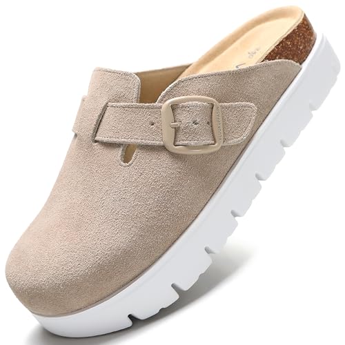 VLUUKUPFASIN Genuine Suede Clogs for Women Platform Shoes，Leather Comfort Potato Shoes Chunky with...
