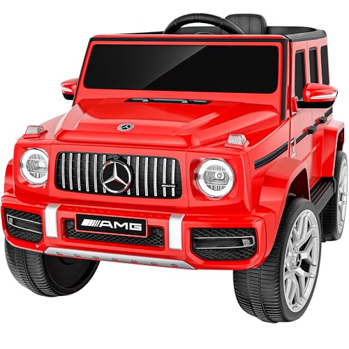 Licensed Mercedes Benz G63 Kids Electric Car, 12V 7Ah G wagon Ride on Car w/Safety High Window, Remote Control, 3 Speeds, Music Player, Horn & LED Lights for Toddlers (Red)