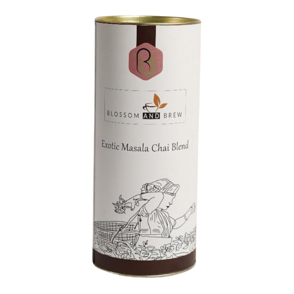 Blossom & Brew Exotic Masala Chai Blend(8.81oz)- Signature Indian Spiced Tea - Black Whole Leaf with Cardamom, Ginger, Clove, Cinnamon & Black Pepper - Traditional Strong Brew with Natural Taste