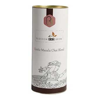Blossom & Brew Exotic Masala Chai Blend8.81oz- Signature Indian Spiced Tea - Black Whole Leaf with Cardamom, Ginger, Clove, Cinnamon & Black Pepper - Traditional Strong Brew with Natural Taste