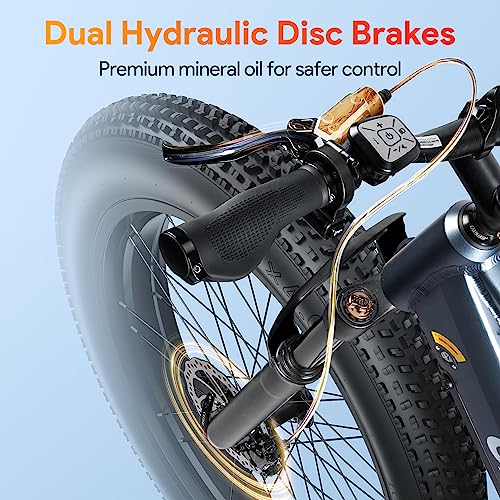 Osoeri 26" x 4" Fat Tire Electric Bike for Adults, 750W BAFANG Motor 48V 16Ah Battery Ebikes, Hydraulic Disc Brakes Dual Shock Absorber 28Mph Shimano 7-Speed Mountain Electric Bicycle, UL Certified - Thumbnail 4