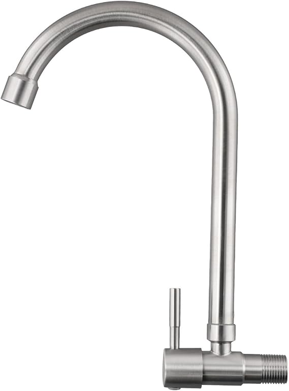 304 Steel Wall-Mounted Kitchen Sink Faucet with 360° Rotating Spout, Single Cold Tap Modern Bathroom & Utility – Silver(M)