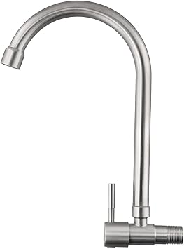 304 Steel Wall-Mounted Kitchen Sink Faucet with 360° Rotating Spout, Single Cold Tap Modern Bathroom & Utility – Silver(M)