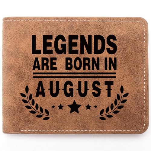 Funny Birthday Gifts,Leather Wallet for Men,Engraved Personalized Leather Wallet,August Men Birthday Gift,Birthday Gift Ideas for Dad Grandpa Husband Son Uncle Coworkers (AUGUST)
