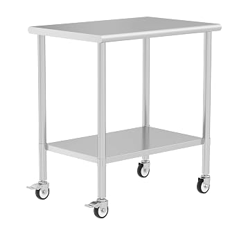Stainless Steel Table with Wheels 24" x 36" Utility Worktable with Adjustable Undershelf for Commercial Kitchen, Garage, Restaurant